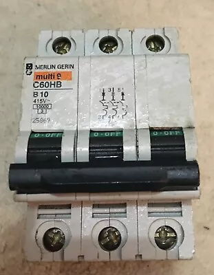 £5 • Buy Merlin Gerin Multi 9 Triple Pole TP MCB B10 C60HB BSEN 60898