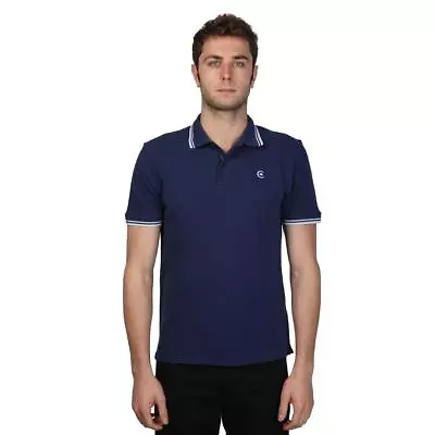 Cerruti 1881 Men's Blue Tipped Polo Shirt S/S 100% Cotton Large New Genuine 80's • £23.99