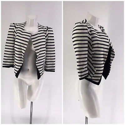 MCGinn Blazer Jacket Striped Black Silver White Size 2 • $24.99