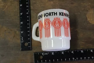 Rare Vintage Kenworth Fire King Stackable Coffee Mug Milk Glass Sign Truck Mac • $9.50