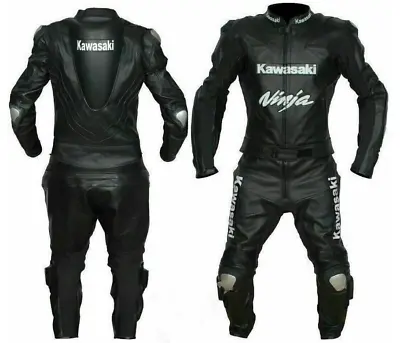 Kawasaki Black Ninja Leather Motorcycle Race Suit Motorbike Riding Racing Suit • $299.99
