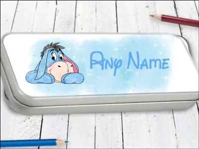 Eeyore Personalised Pencil Pen Case Tin With Any Name Pink Blue Or Silver • £8.65