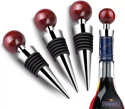 Zingso Wine Champagne Stopper For Bottles Set Of 3 Funny Wood Head Novelty Cha • £5.92