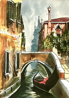 Italy Vintage 60s Signed Art Watercolor VENICE Canal Gondola Europe Mid Century • $127.20