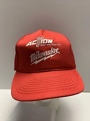 Vintage Milwaukee  Action Bolt Tools Trucker Snapback Mesh Hat Red One Size • $17.05