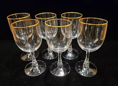 Set Of 6 Vintage Fostoria  Classic Gold  5-1/8  Gold-rimmed Wine Glasses #6080 • $26.50