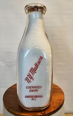 TSPQ N Y Mattson Guernsey Dairy Swedesboro NJ New Jersey Pyro Quart Milk Bottle • $24.99