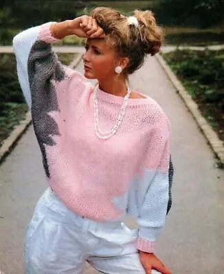  Knitting Pattern Women's Ladies Batwing Sweater Jumper Easy Knit  • £1.75