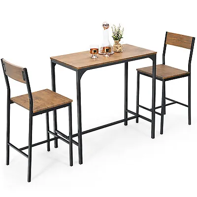 $161.99 • Buy Giantex 3Pcs Bar Table Set Industrial Counter Height Dining Table Set W/2 Stools