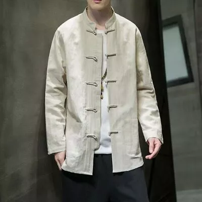 Mens Chinese Style Retro Linen Top Tang Suit Traditional Kung Loose Hanfu Shirt • $43.50