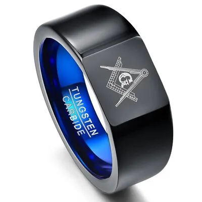 Black Blue Masonic Tungsten Carbide Ring Women Men Wedding Bands Engagement Ring • $15.88
