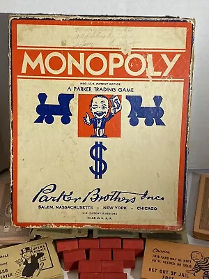 Vintage MONOPOLY Game Wood Pieces Hotels & Houses Tokens Red Box NO Board • $19.98