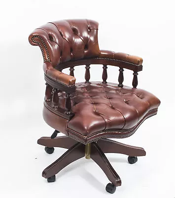 Bespoke English Hand Made Leather Captains Desk Chair Bruciato • £1695