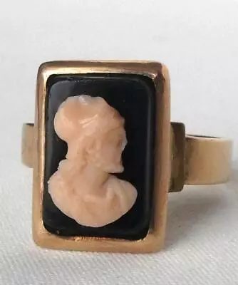 Victorian 10k Rose Gold Onyx Pink Agate Hardstone Bearded Man Cameo Ring Sz 6.25 • $279