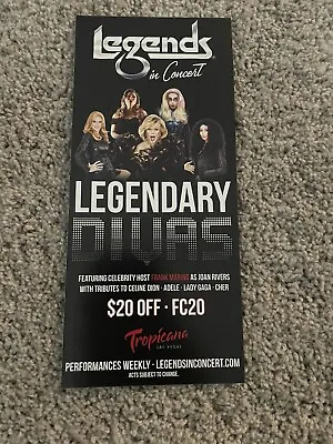 Tropicana Hotel Legends In Concert Divas Brochure Flyer Coupon Las Vegas • $1.99