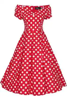 £24.99 • Buy Dolly & Dotty Lily Retro Off Shoulder Red Polka Dot Swing Rockabilly 1950's BNWT