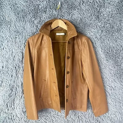 Vintage J. Crew Womens Leather Jacket Coat Brown Size Petite Small Lined Buttons • $69