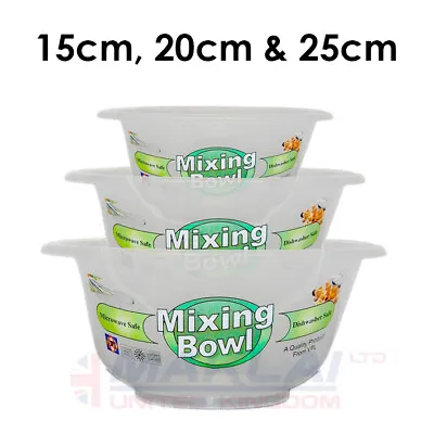 Set Of 3 Clear Plastic Round MIXING BOWLS Salad Serving Baking Kitchen Stirring • £8.99