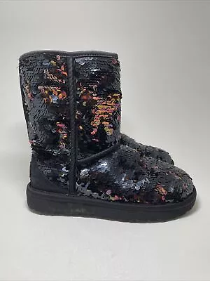 UGG Classic Short Comsos Sequin Women Boots - Black/Gunmetal US 5 • $87.99