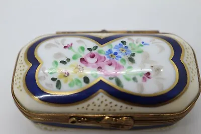 Limoges Blue Trinket Box With Metal Rim And Clasp Marked Signed And Hand Painte • $90