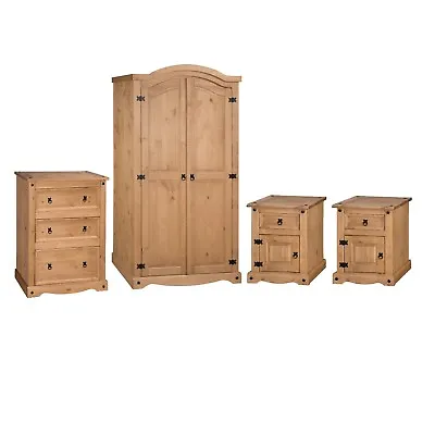 Corona 4 Piece Bedroom Set Solid Pine Wardrobe Chest Bedside Mercers Furniture • £399.99