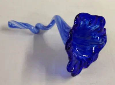Art Glass Hand Blown Murano Style Cobalt Blue Flower With Stem - EXCELLENT! • $20
