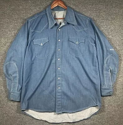 Vintage Western Shirt Denim Pearl Snap Chore Coat Shacket Thick Work Wear XXL • $17.99