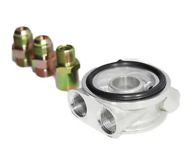 $29 • Buy Oil Cooler Filter Sandwich Plate +Thermostat Adapter W/ AN10 Fitting Silver