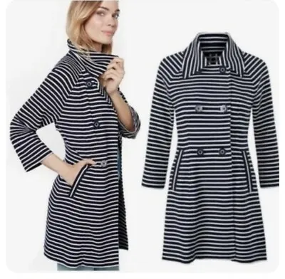 Cabi #5151 Women’s S Striped Maritime Trench Coat Jacket Navy & White Stretch • $32.95