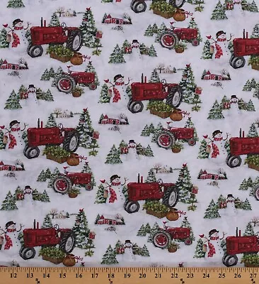 Cotton Christmas Farm Tractors Snowman Winter Fabric Print By The Yard D405.51 • $9.95