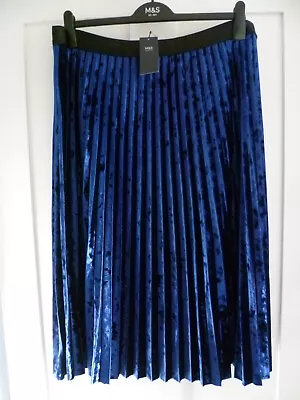 M&S Skirt BNWT Blue Size 20 Velour Pleated Stretch Waist Marks Spencer • £6