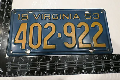 $47.99 • Buy 1953 53 Virginia Va License Plate Tag #402-922 402922 (chcol)
