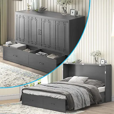 Queen Murphy Cube Cabinet Bed With Folding Mattress & 2 Large Drawers • $1099.98