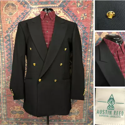 VTG Austin Reed Blazer Mens 42R Black Wool Gold Sport Coat Suit Jacket USA 80s • $88.87