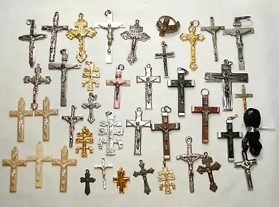 39 Vtg Crucifix Lot From Old Rosary Etc Ring Cruz De Caravaca Anne Pax Et Amor++ • $15.99