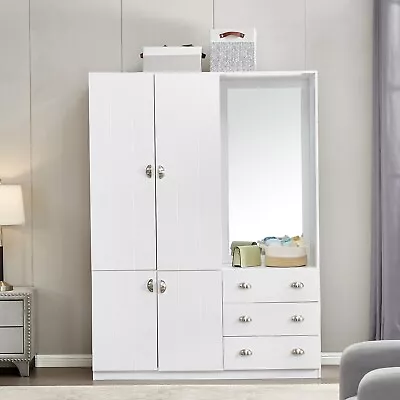 Wood Wardrobe Armoire Closet 3 Door In White Wardrobe Closet Clothes Cabinet • $419.99