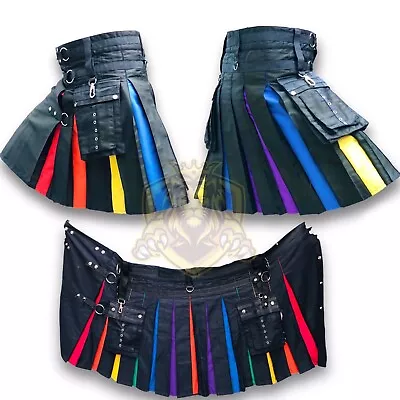 Men's Scottish Handmade Rainbow Hybrid Pride Kilt LGBT Gay Modern Utility Kilt • $56