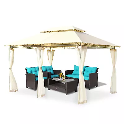 10’ X 13’ Patio Gazebo Outdoor Tent Canopy Shelter W/ Sidewall & Double Roofs • £174.95