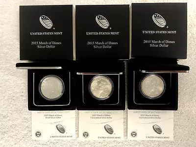 Lot Of Three (3) 2015 March Of Dimes Commemorative Proof/Unc Silver Dollars • $108.75