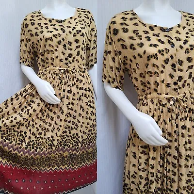 Vintage 1980/90s TINA Crinkle Rayon Animal Print Dress - Size S/M - EUC • $30.60