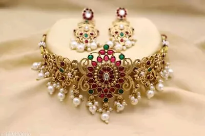 Indian Bollywood Gold Plated Kundan Choker Bridal Necklace Earrings Jewelry Set • $22.27