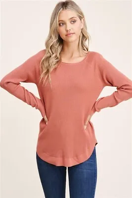 Staccato Relaxed Waffle Knit Top Color - Rust (Size Small) • $22