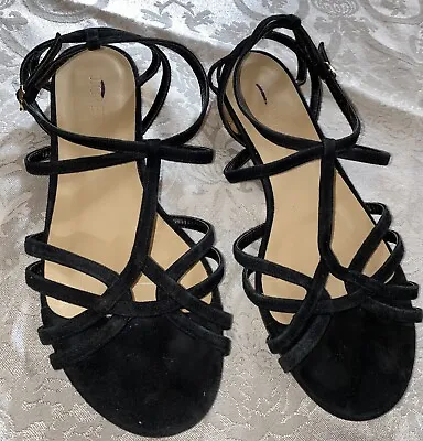 J Crew Sandals 7.5 Millie Suede A0560 $148 Black EUC Flat Sandal • £14.20