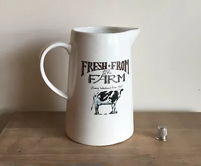 2 Pint White Ceramic Milk Jug Fresh From The Farm With Black And White Cow Decor • £15