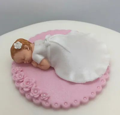 Handmade Baby Girl Christening Gown Cake Topper Pink Plaque Baptism • £14