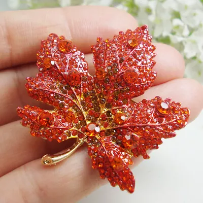 Elegant Maple Leaf Rhinestone Crystal Pendant Woman's Brooch Pin Corsage Gifts • $10.49