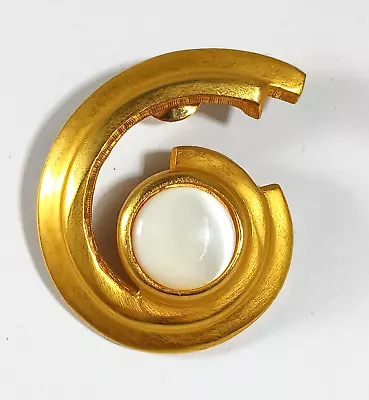 Clara Kasavina Gold MOP Lapel Pin Brooch  ~ Clara Studios 1994 Asymmetry • $18