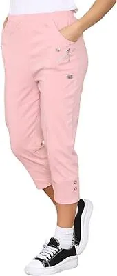 Ladies CHERRY BERRY CAPRI TROUSERS Women's Cropped 3/4 Elasticated Summer Pants • £12.99