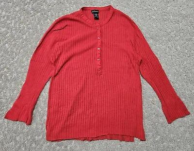 Moda International Silk Blend Top Womens SIZE L Red Striped Sheer Long Sleeve • $12.84