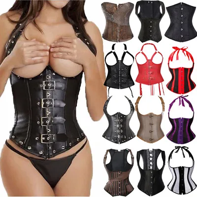 Sexy Bustier Underbust Corset Lace Up Women Boned Top Steampunk Basque Lingerie • £28.79